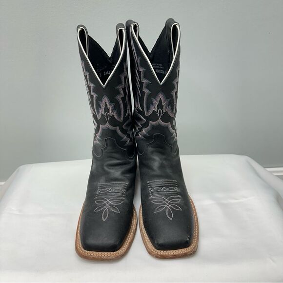 Justin bent rail western square toe cowgirl black leather boots women's 11 - Picture 2 of 7
